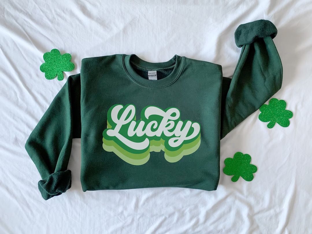 Lucky Retro Sweatshirt, Lucky Clover Sweater, St Patricks Day Sweatshirt, Lucky Pullover, Womens ... | Etsy (US)