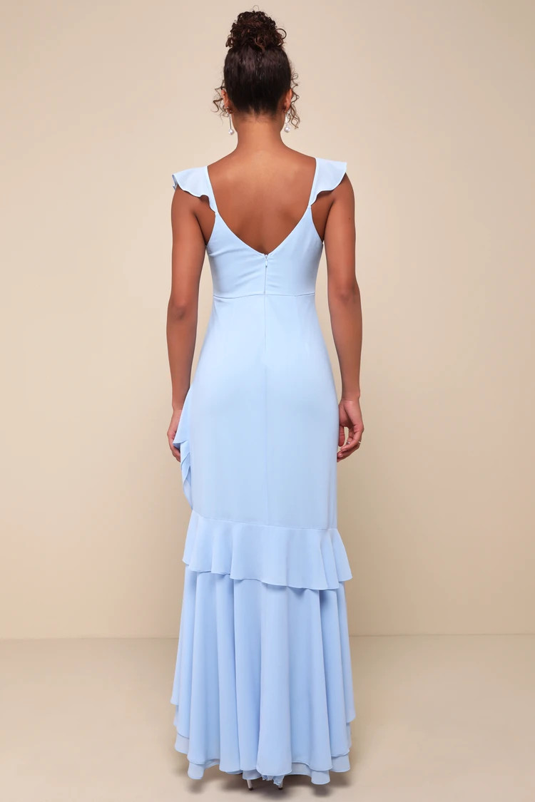 Charming Event Light Blue Asymmetrical Ruffled Maxi Dress | Lulus