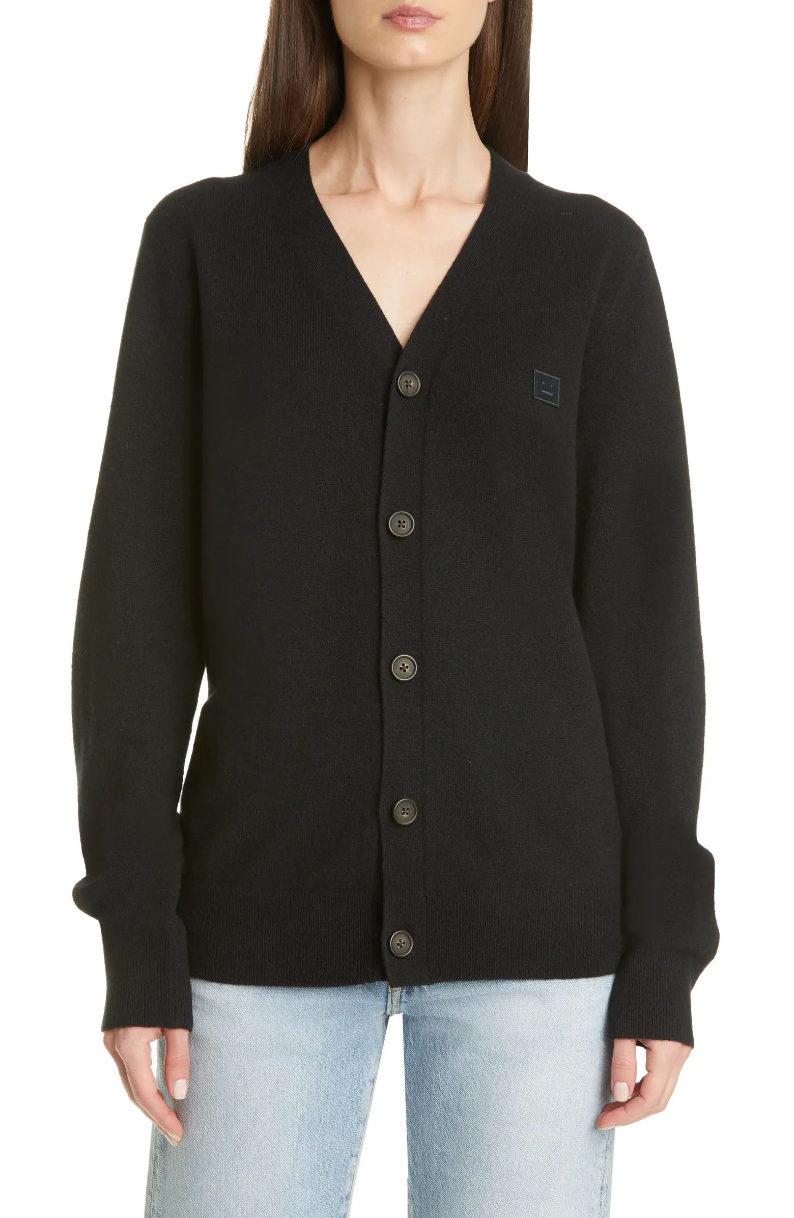 Acne Studios Keve Face Patch Wool Cardigan | Nordstrom | Nordstrom