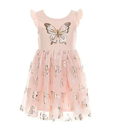 Zunie Little Girls Flutter-Sleeve Foiled-Butterfly Fit-And-Flare Dress - 5 | Dillard's
