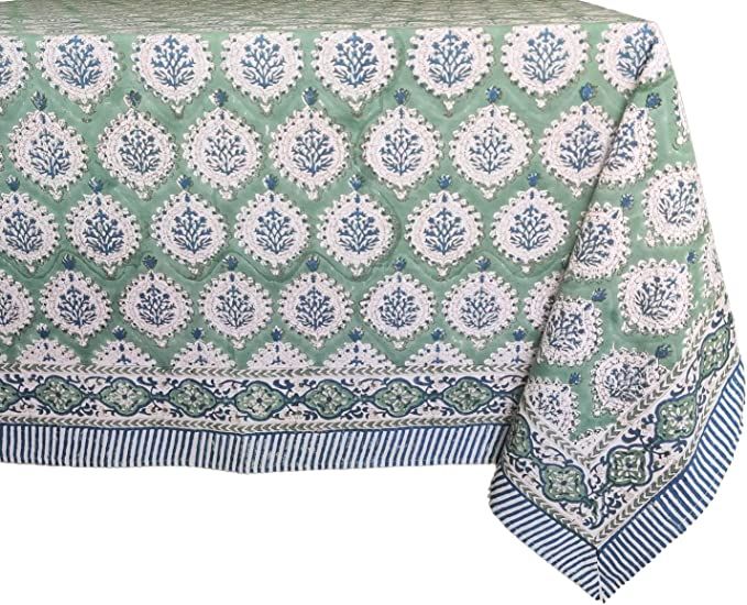 ATOSII Kari Green 100% Cotton Rectangle Boho Fall Tablecloth, Handblock Floral Table Cloth Linen ... | Amazon (US)