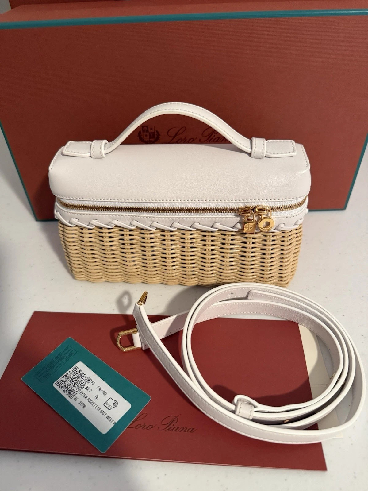 Loro Piana Extra Pocket L19 East-West Wicker White Leather - With Receipt | eBay US