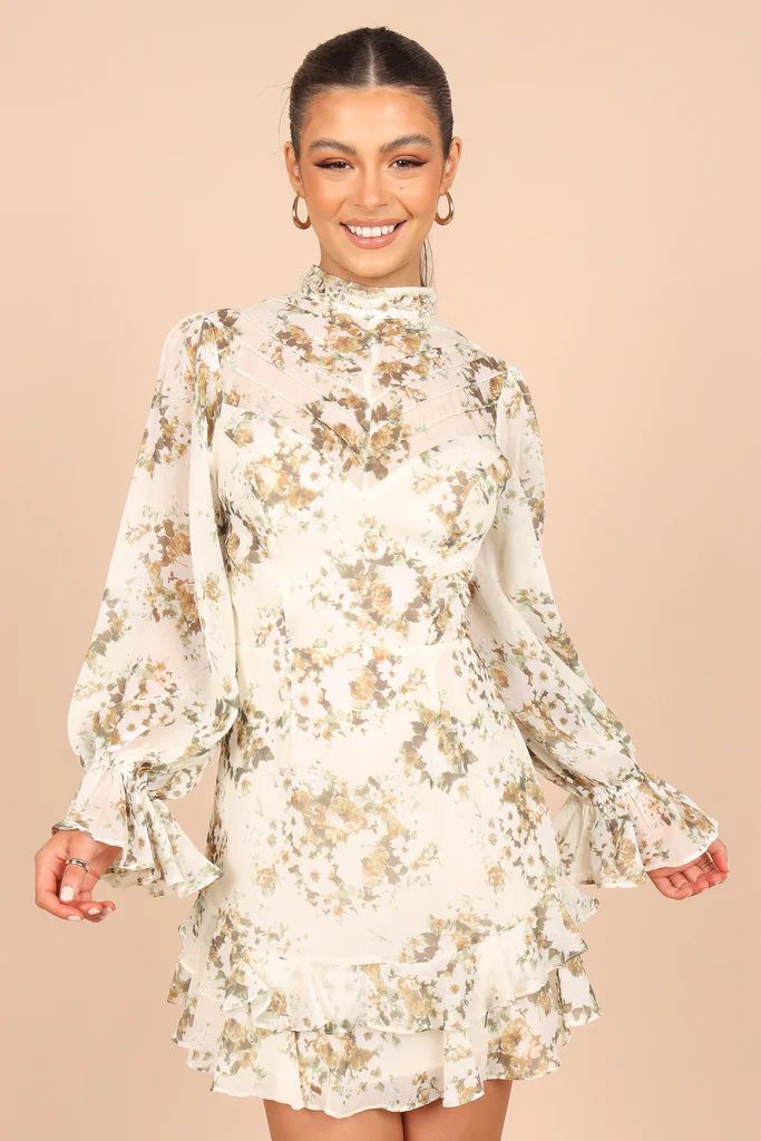 Lea Long Sleeve Mini Dress - White Floral | Petal & Pup (US)
