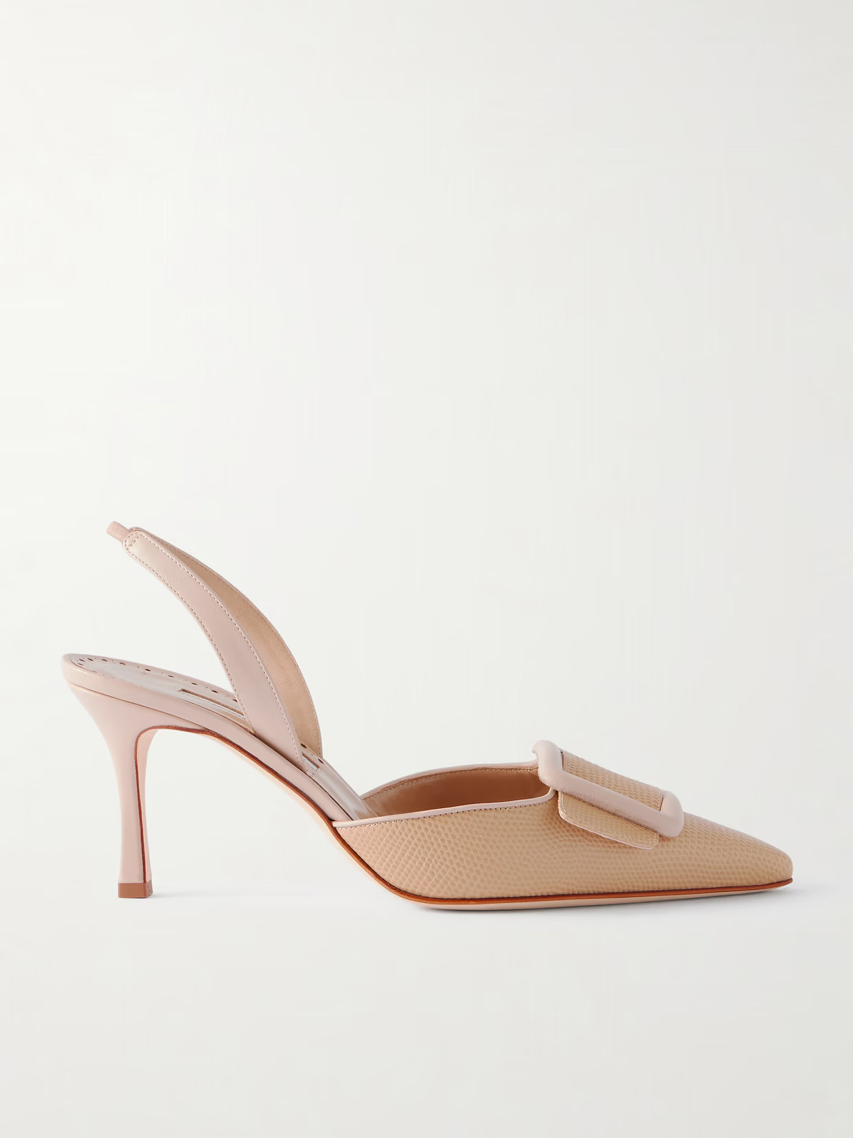 Manolo Blahnik - Mayslibi 70 Lizard-effect Leather Slingback Pumps - Neutrals | NET-A-PORTER (US)