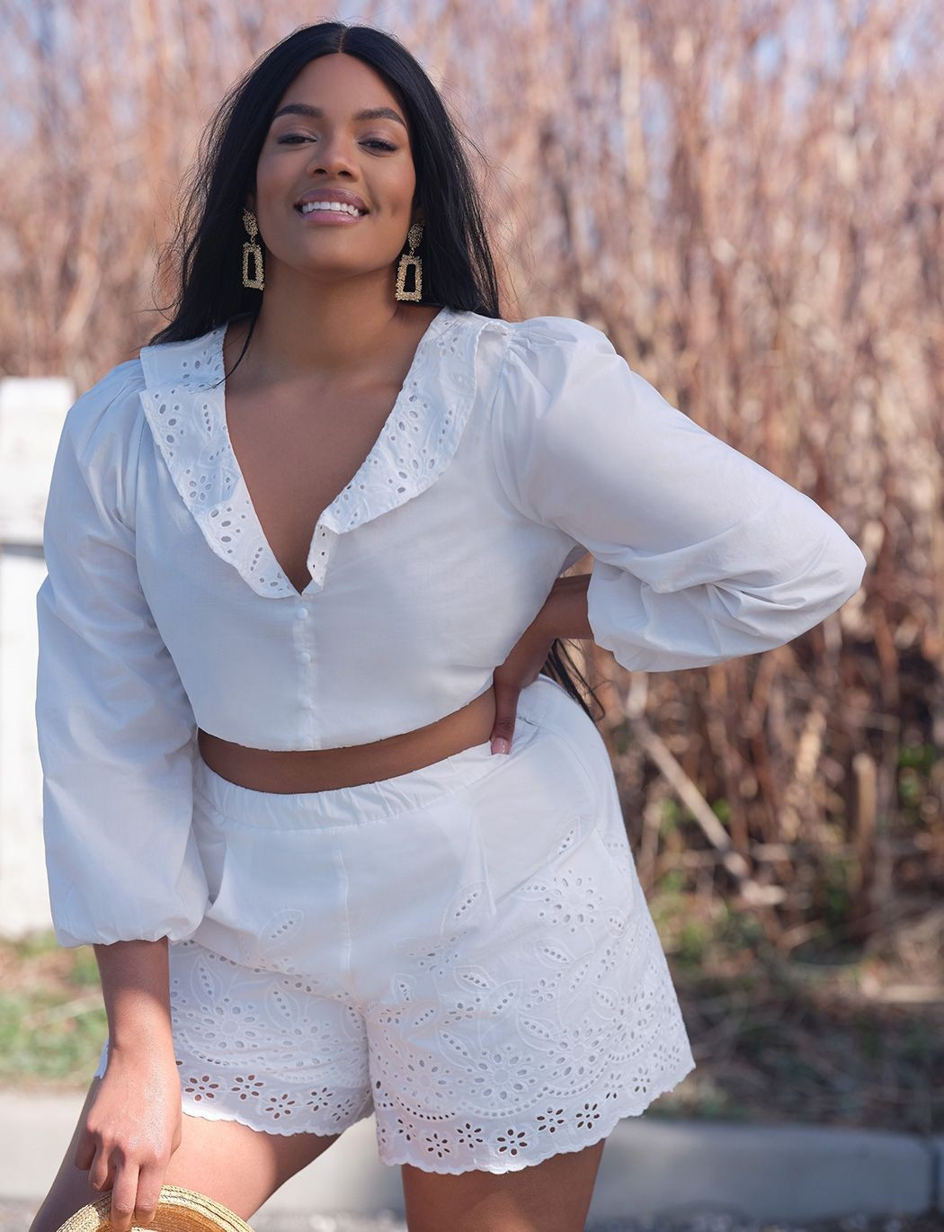 Eyelet Ruffle Collar Blouse | Eloquii