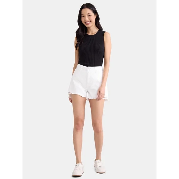 Time and Tru Women's Destructed Hem High Rise Denim Shorts, 4" Inseam, Sizes 0-20 | Walmart (US)