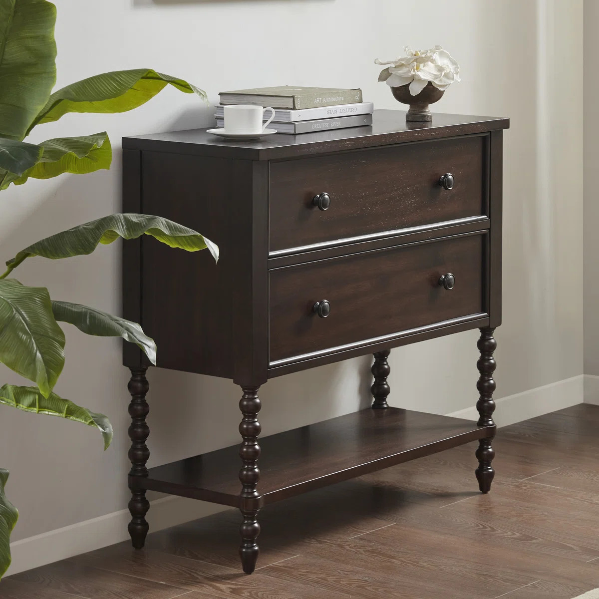 Beckett Spindle Wood 2-Drawer Accent Chest with Lower Shelf | Wayfair North America