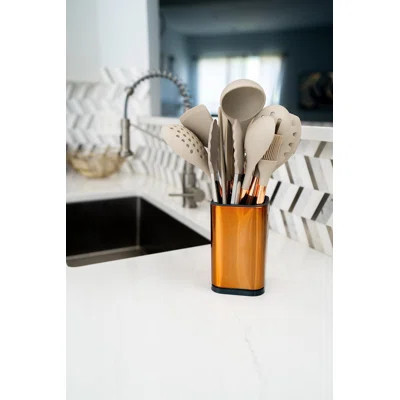 Wooden handle silicone kitchen non stick silicone cooking utensils set - with bracket | Wayfair North America