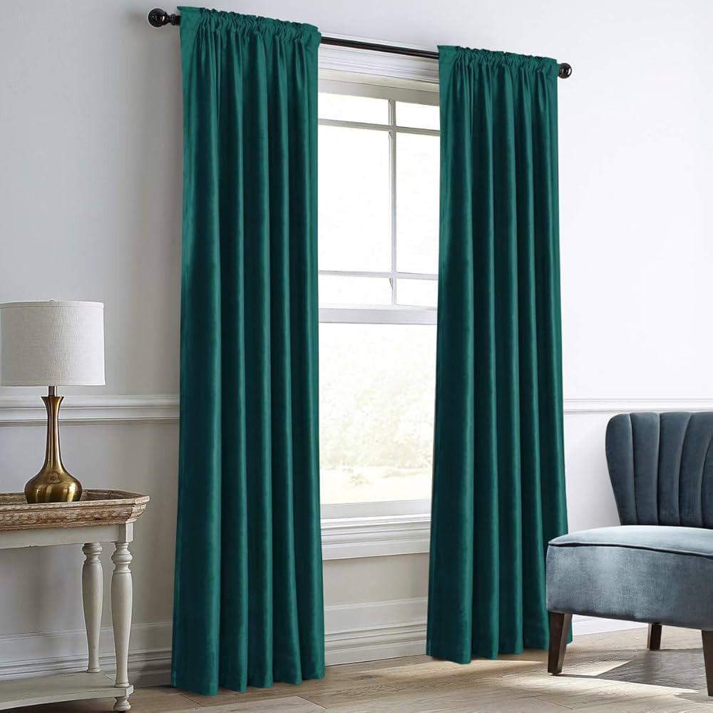 Dreaming Casa Teal Green Velvet Curtains for Living Room Thermal Insulated Rod Pocket Back Tab Wi... | Amazon (US)