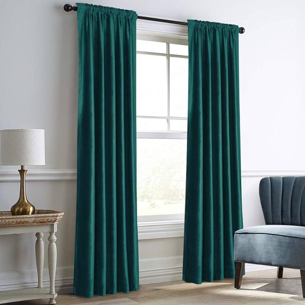 Dreaming Casa Teal Green Velvet Curtains for Living Room Thermal Insulated Rod Pocket Back Tab Wi... | Amazon (US)
