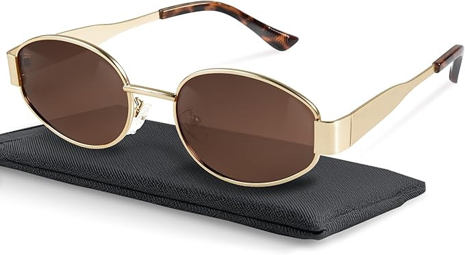 livho Retro Polarized Sunglasses - UV400 Protection, Oval Shape, Metal Frames - Matching Soft Cas... | Amazon (US)