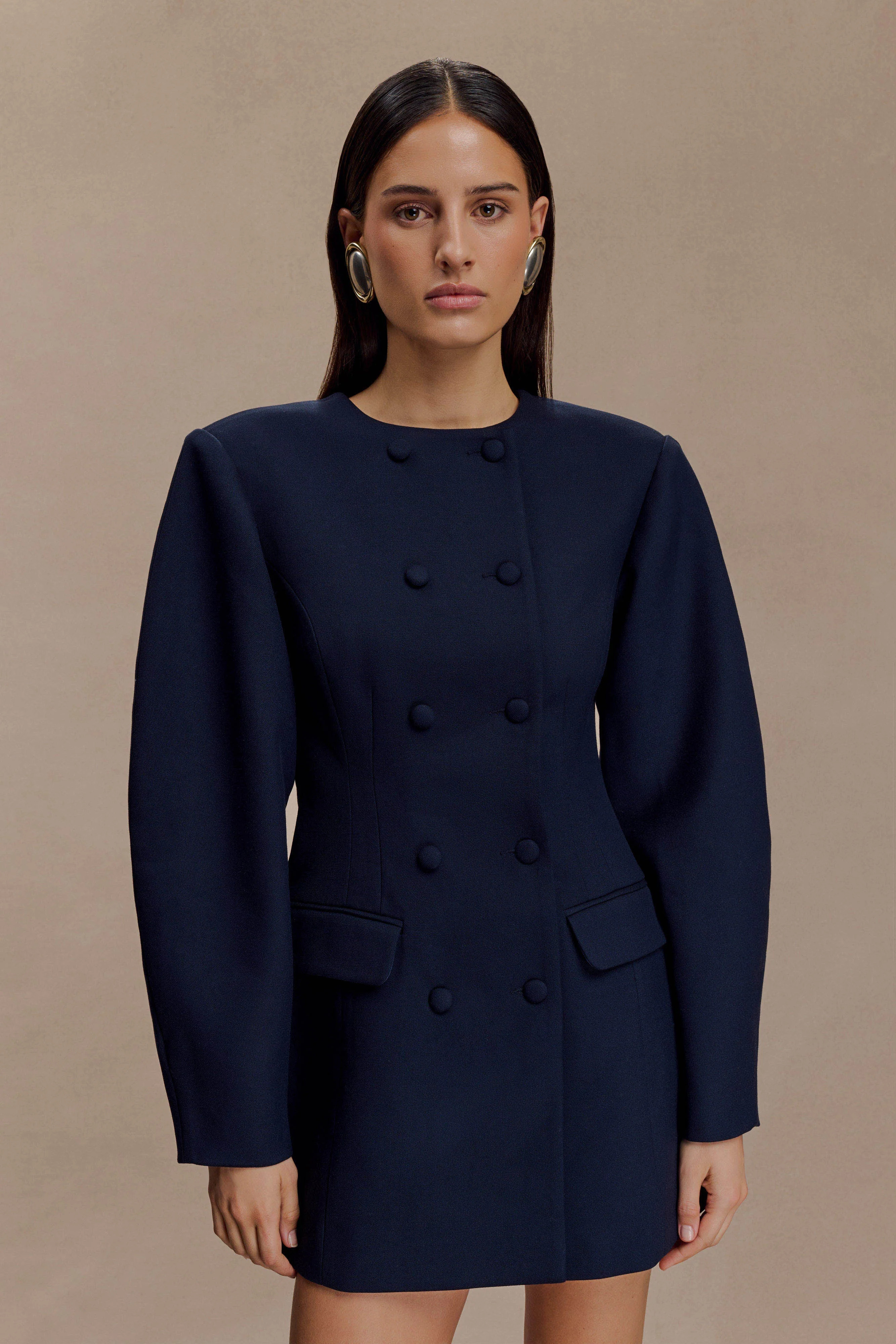 Beatrice Blazer Mini Dress - Navy | Meshki UK