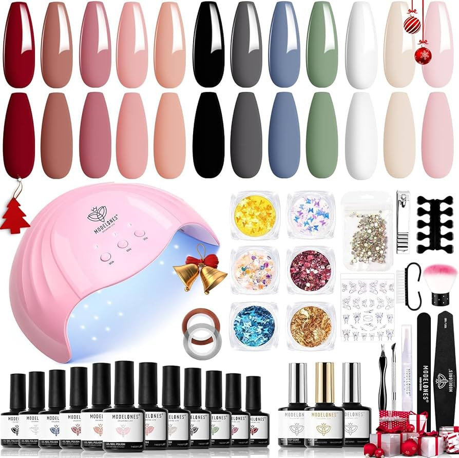 Modelones Gel Nail Kit - 12 Colors White Black Gel Nail Polish Kit, Nude Red Gel Nail Polish Set ... | Amazon (UK)