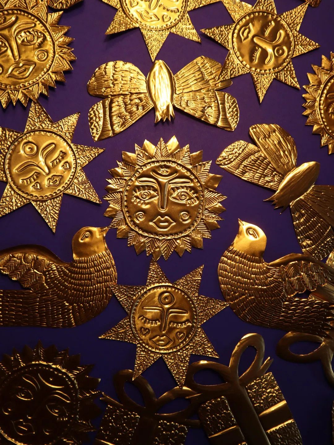 Set of 6 ‘golden’ Handmade Embossed pressed tin decorations. Metal Ornament. Metal pressed ar... | Etsy (US)