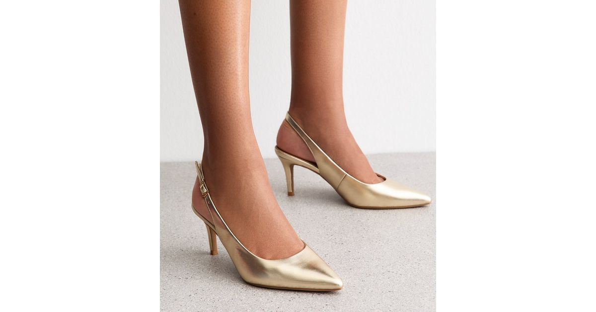 Gold Faux Leather Pointed Slingback Stiletto Heel Court Shoes | New Look | New Look (UK)