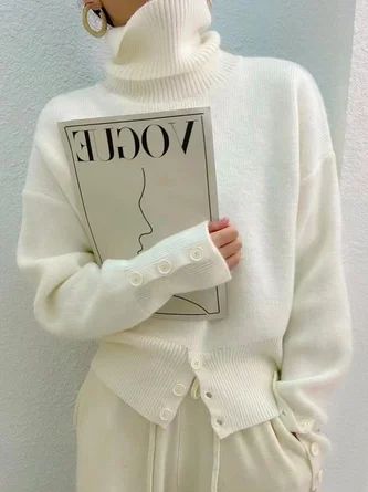 Women Plain Simple Autumn Acrylic Daily Regular Fit Long sleeve Regular Medium Elasticity Sweater | Stylewe