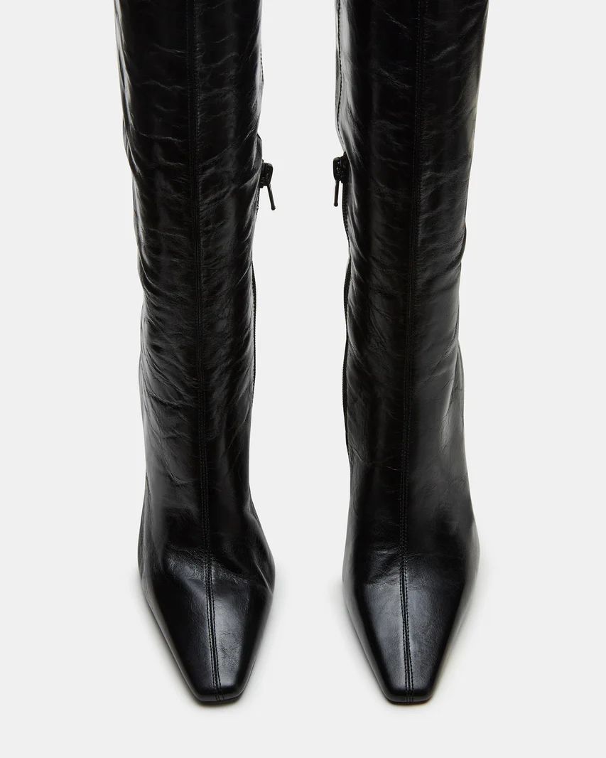 FAYE Black Leather Knee-High Heeled Boot | Women's Boots | Steve Madden (US)