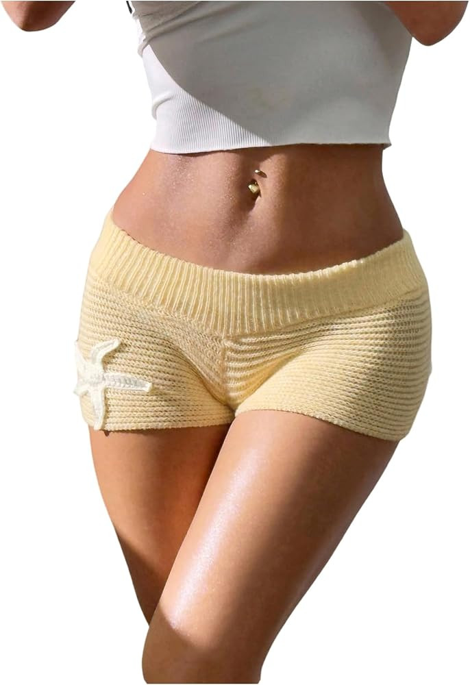 SOLY HUX Women's Micro Shorts Y2k Knit Elastic Low Rise Mini Shorts Loungewear | Amazon (US)
