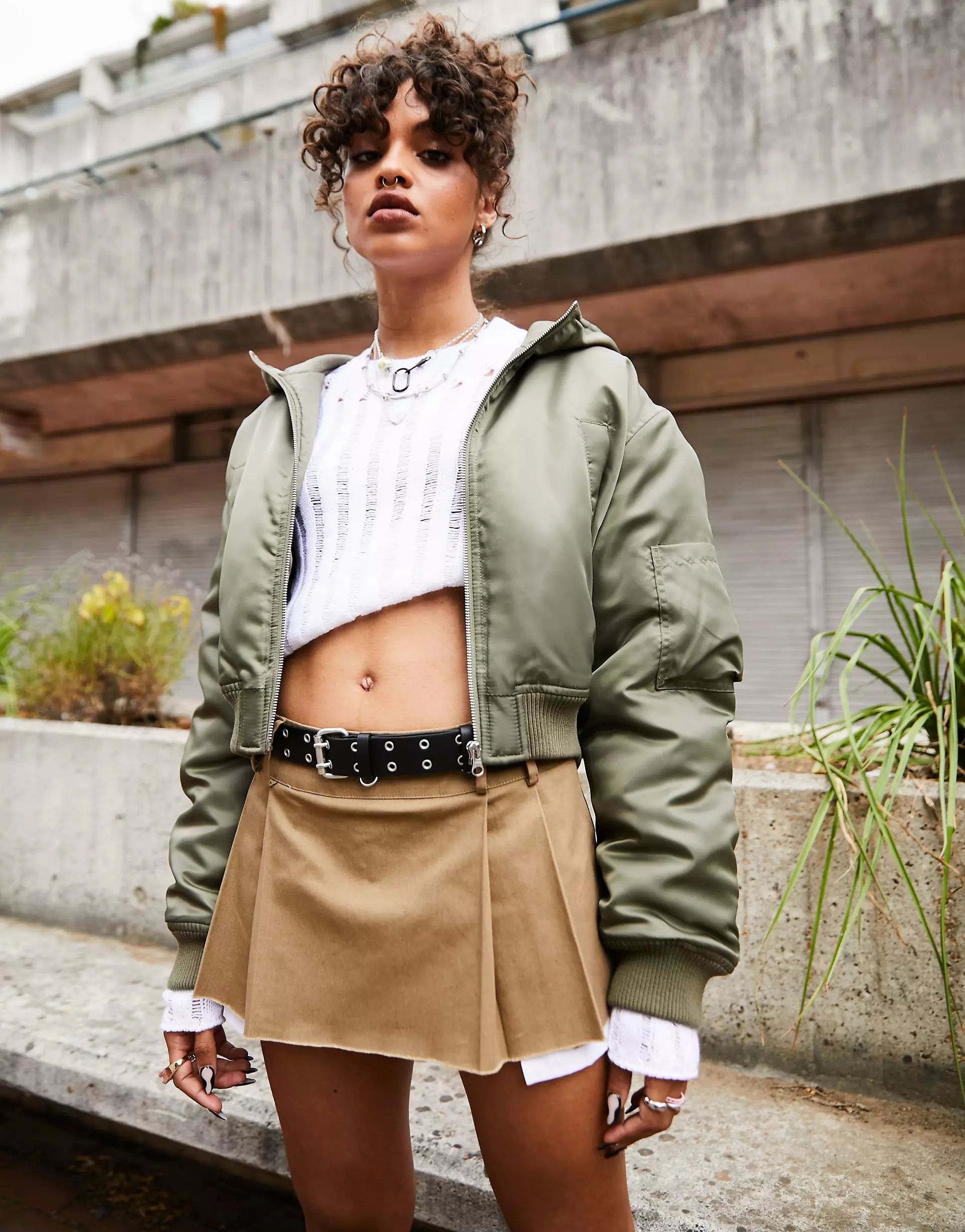 ASOS DESIGN cropped bomber jacket in khaki | ASOS (Global)