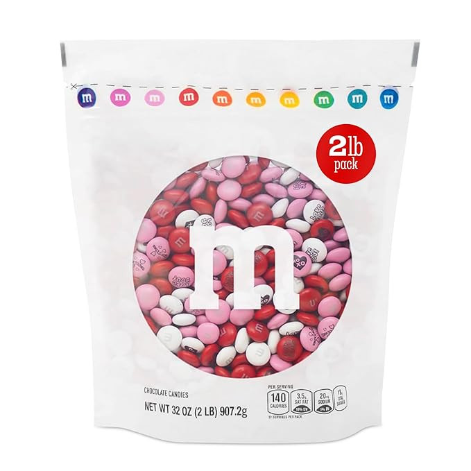 M&M’S Valentine's Day Chocolate Gift Bag, 2lb Red Pink White M&M'S with Messages, Bulk Valentin... | Amazon (US)