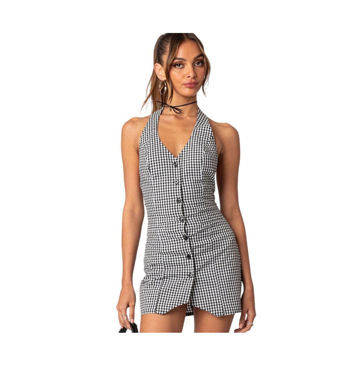 Edikted Women's Narissa Gingham Open Back Mini Dress - Black-and-white | Macy's