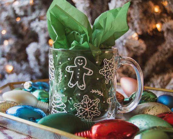 Santa’s Cookies Pattern Clear Glass Mug | Christmas mugs, Christmas gifts, holiday glassware | Etsy (US)