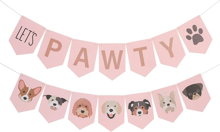 Let\u2019s Pawty Dog Banner \u2013 Dog Happy Birthday Banner, Puppy Party Garland, Pet Birthday D... | Amazon (US)
