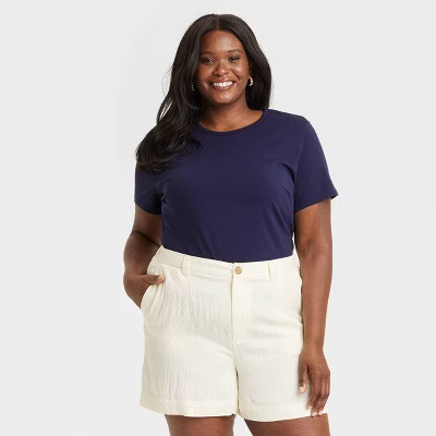 Women's Short Sleeve T-Shirt - A New Day™ Navy S: Crew Neck, Jersey Fabric | Target