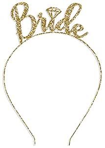 RhinestoneSash Bride Tiara Headband Gold Sparkle Wedding - Bridal Shower, Bachelorette Party Tiar... | Amazon (US)