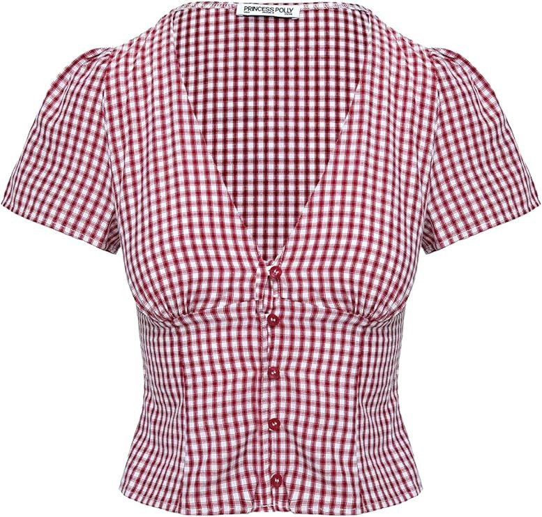 Princess Polly Isolda Red Gingham Check Puff Sleeve Top | Amazon (US)
