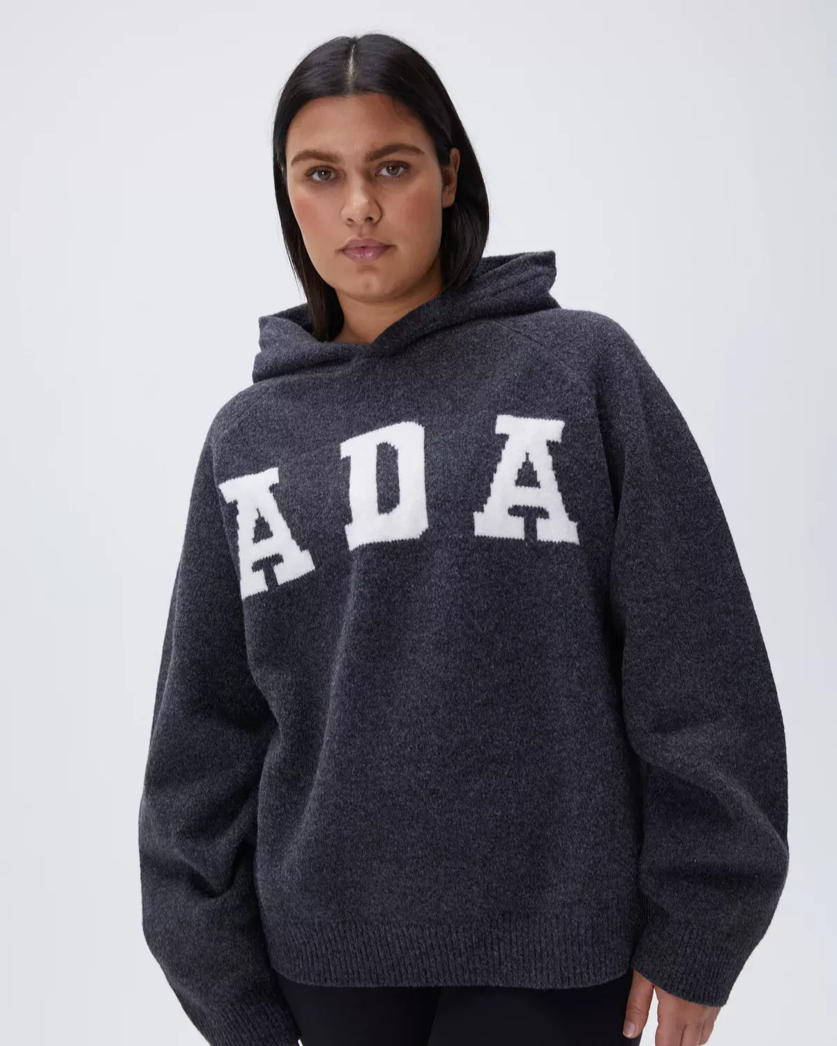 ADA Oversized Knit Hoodie - Light Grey Melange/Cream