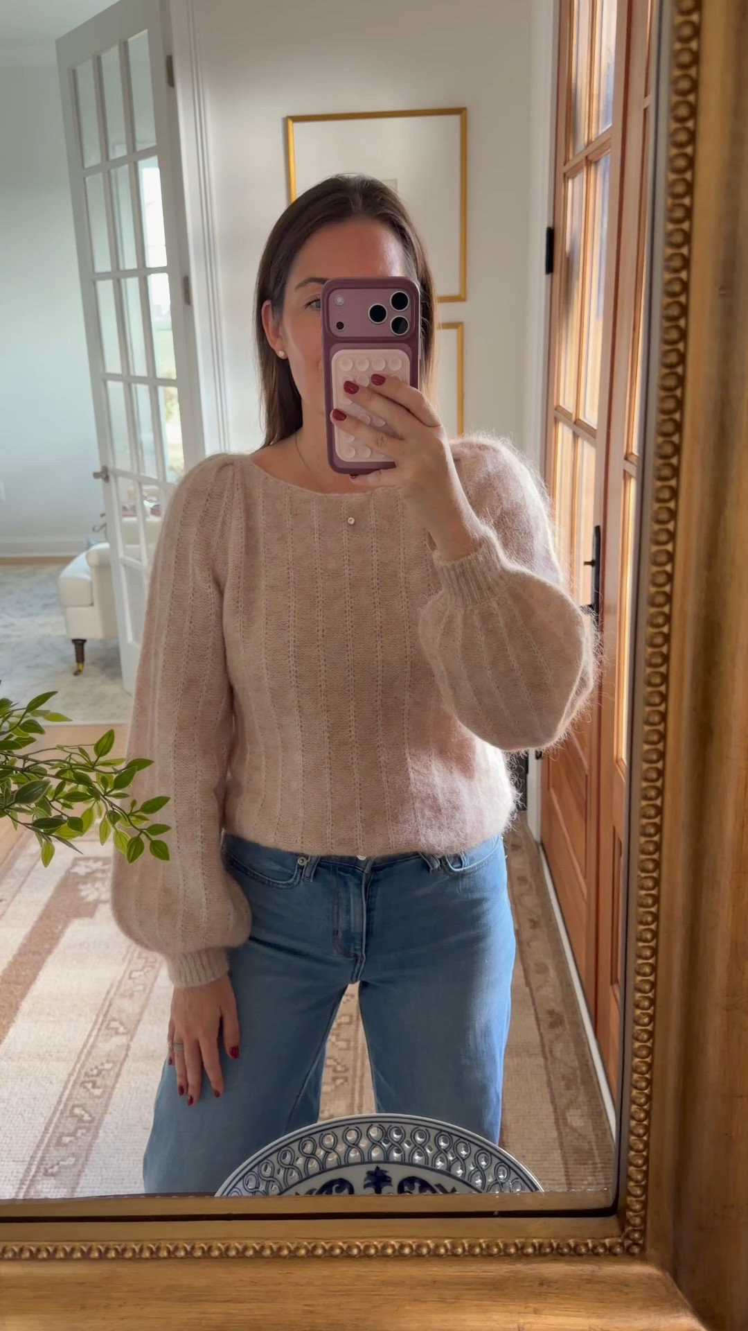 Wearing size small in the sweater and 6 in the jeans (medium wash). I size up one in their denim!

#LTKStyleTip