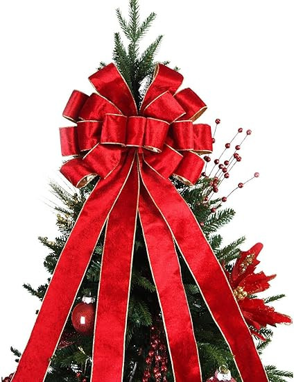 BUVANE Christmas Tree Topper,48x13 Inches Velvet Toppers Bow,Large Decorative Bows for Christmas ... | Amazon (US)