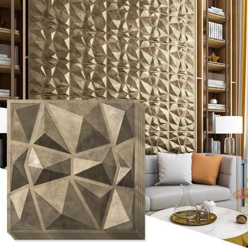 Art3d Textures 3D Wall Panels Antique Gold Diamond Design for Interior Wall Decor Pack of 12 Tiles 32 Sq Ft (PVC) | Amazon (US)