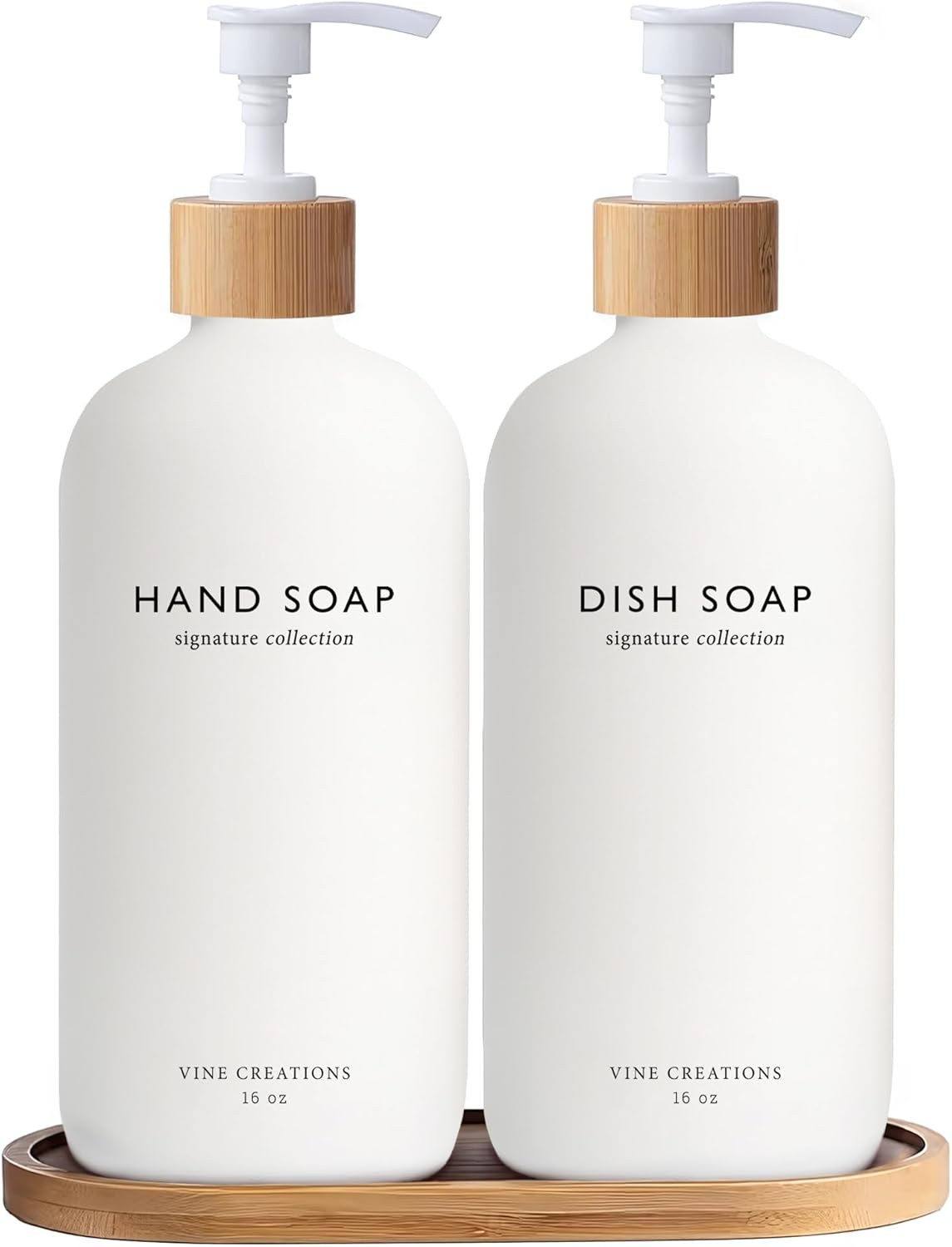 Vine Creations White Glass Soap Dispenser Set, Hand Soap and Dish Soap Dispenser Set with Bamboo ... | Amazon (US)