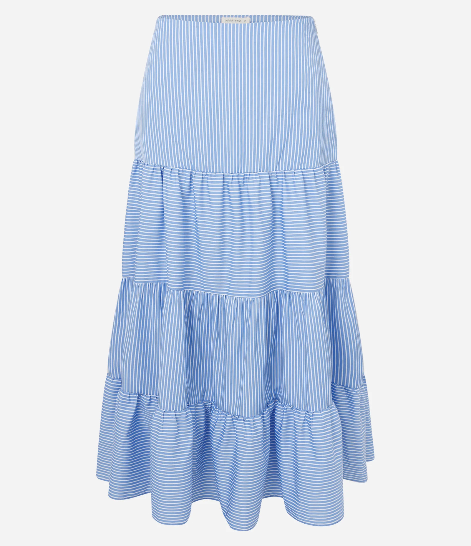 Saia Longa em Tricoline com Babados e Listras Finas Azul/Branco - Lojas Renner | Renner (BR)