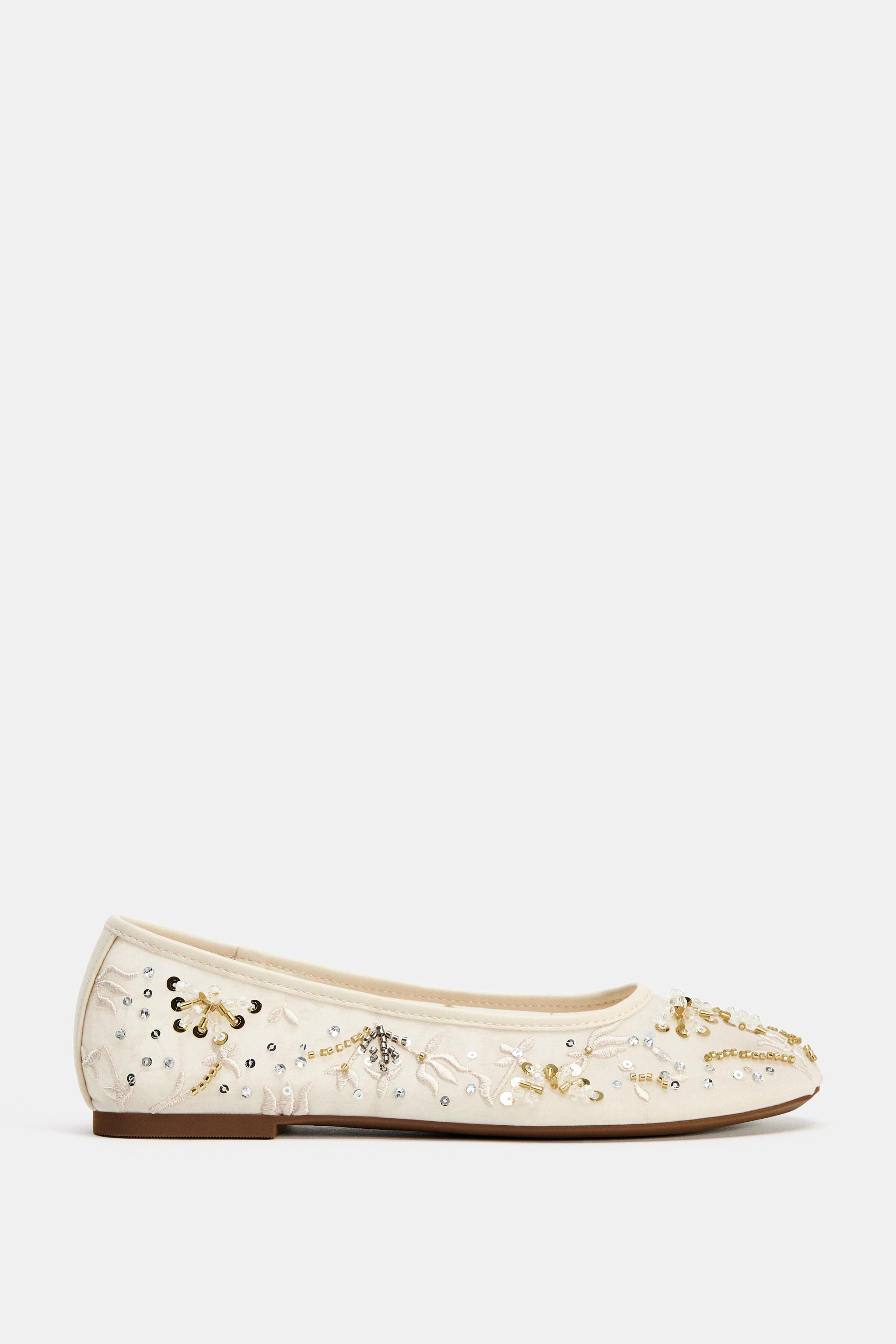 FLAT BALLET FLATS WITH RHINESTONES | Zara US