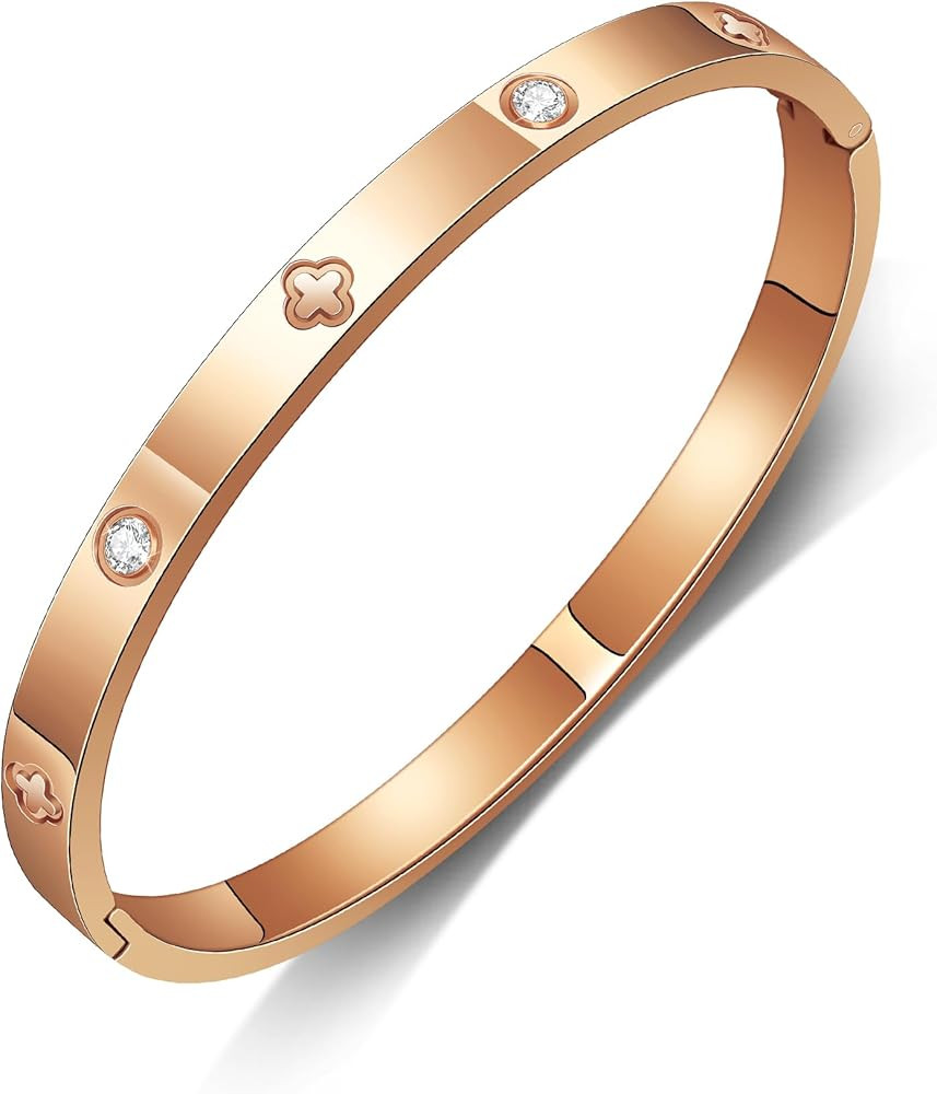Clover Stainless Steel Bracelet, Cross Bracelets Cubic Zircon Filled Gold/Silver/Rose Gold Love B... | Amazon (US)