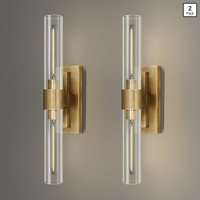 YUYI Brass Wall Sconces Set of Two, 22.8'' Gold Bathroom Sconces Wall Decor with Clear Glass Shad... | Amazon (US)