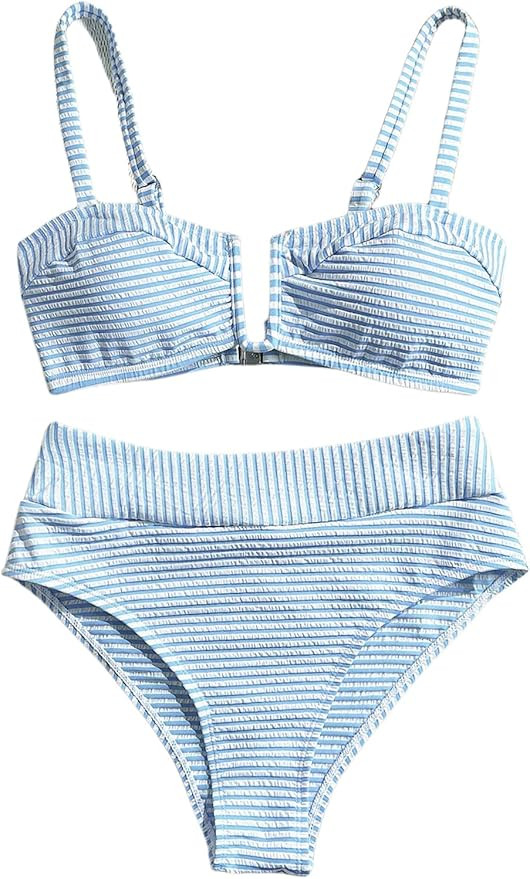 SOLY HUX Women's Two Piece Swimsuit Striped V Wired High Waisted Bikini Set Bathing Suit | Amazon (US)