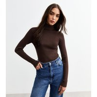 Women's Dark Brown Ribbed Knit Long Sleeve Jumper New Look | New Look (UK)