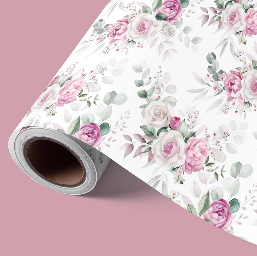 VCOOHM Reversible Pink Floral Wrapping Paper Roll - 17 Inches x 9.8 Feet, Gift Wrap with Floral a... | Amazon (US)