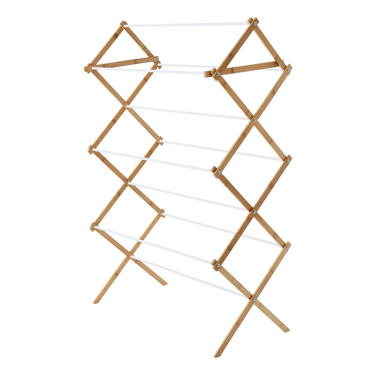 Mainstays Space-Saving Collapsible Bamboo Laundry Clothes Drying Rack | Walmart (US)