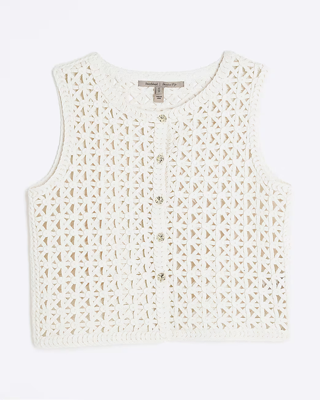 Cream Crochet Waistcoat | River Island UK & IE