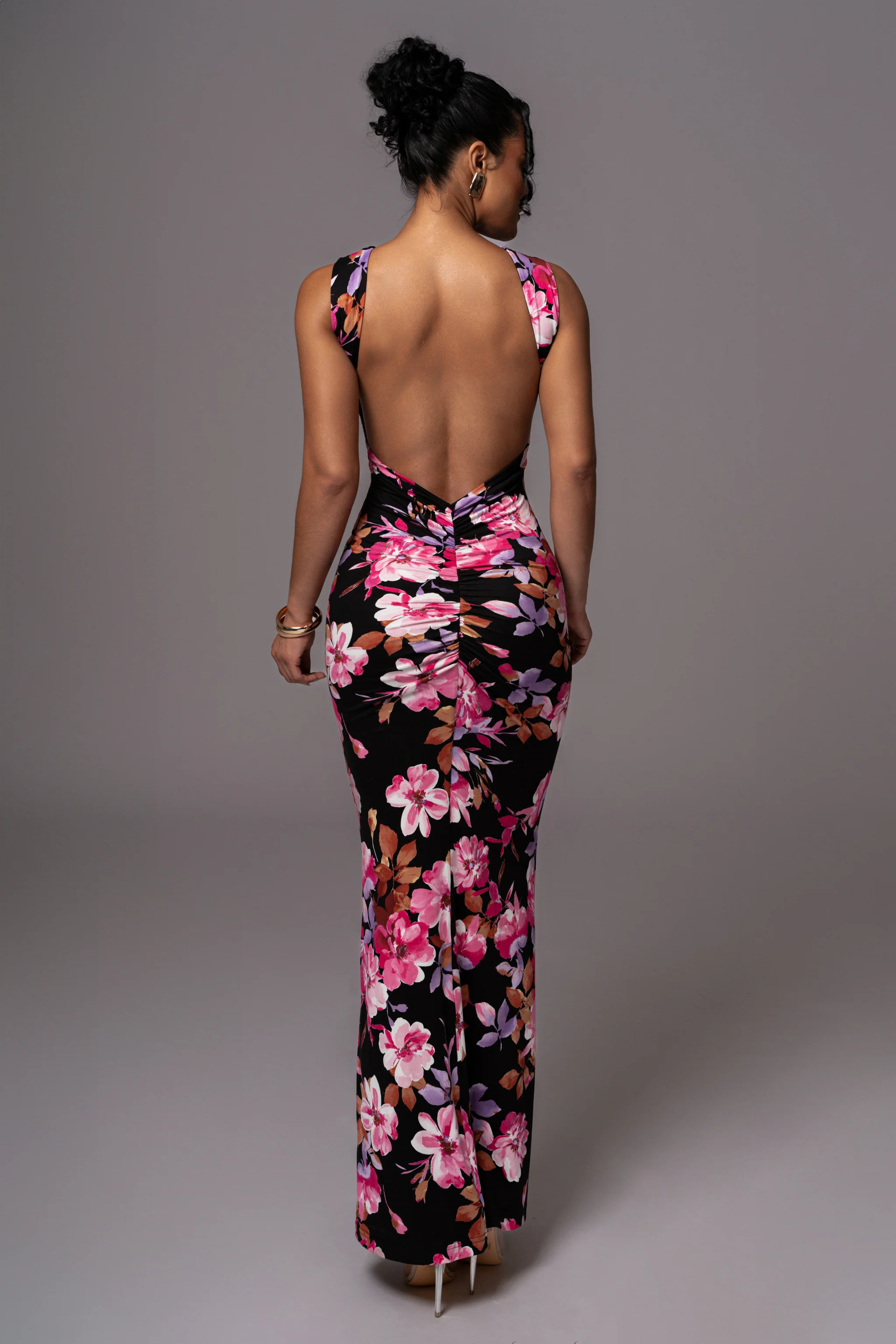 Black Floral JLUXBASIX FRONT AND CENTER MAXI DRESS | JLUXLABEL