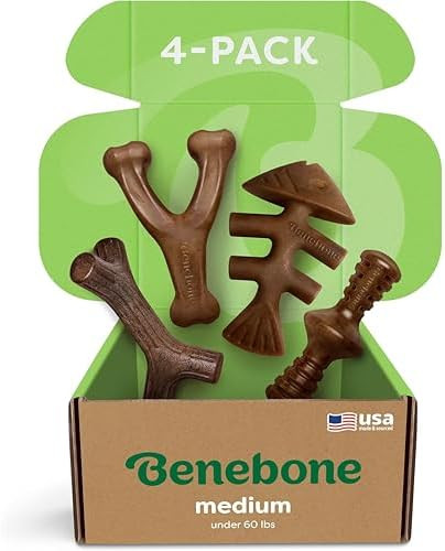Benebone Medium 4-Pack Dog Chew Toys for Aggressive Chewers, Made in USA, 60lbs and Under | Amazon (US)
