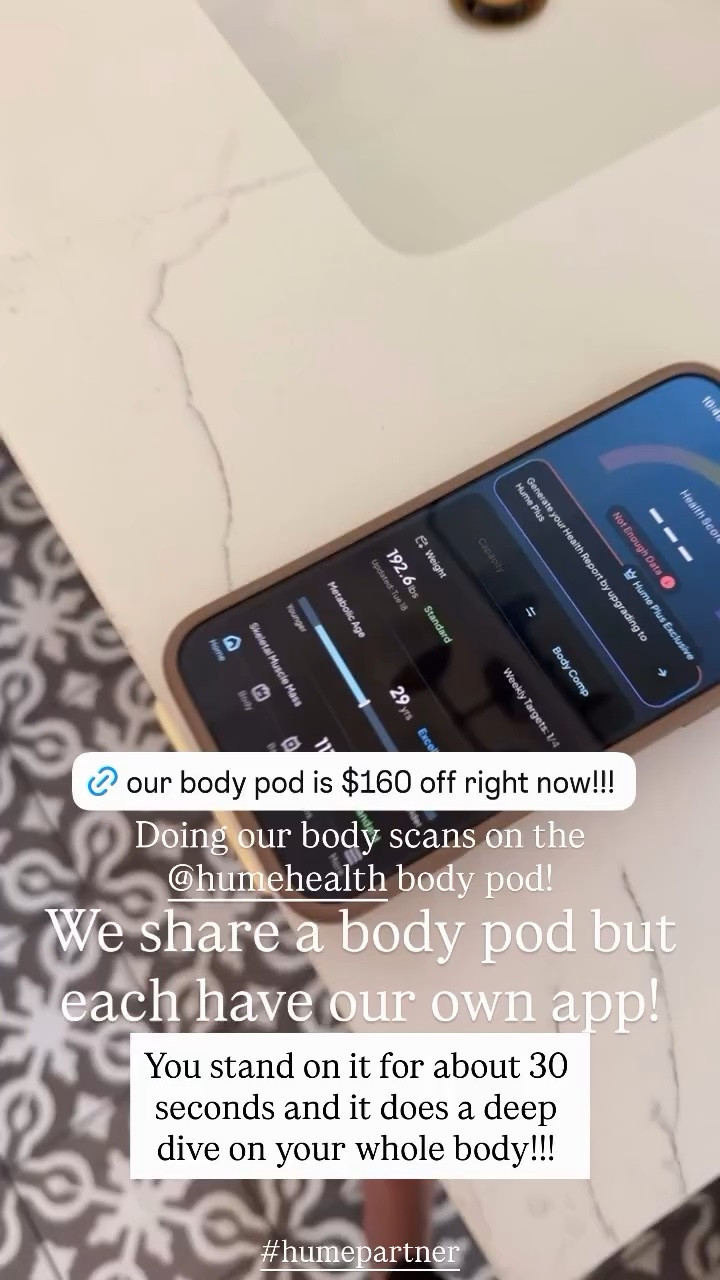 Doing our body scans on the @humehealth body pod! We share a body pod but each have our own app!  You stand on it for about 30 seconds and it does a deep dive on your whole body!!! #humepartner