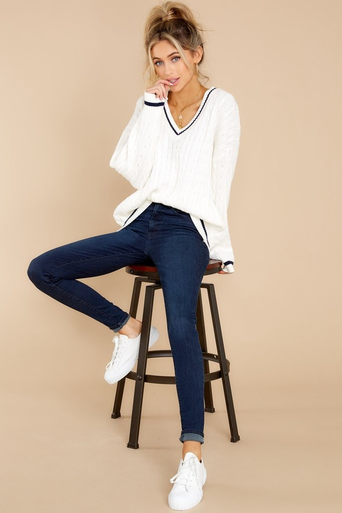 Follow My Lead White Sweater | Red Dress 