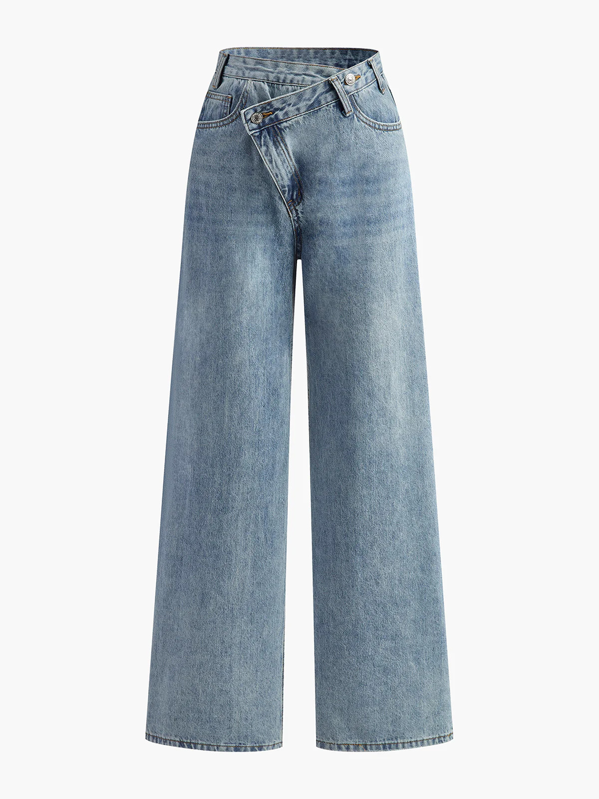 Asymmetric Waist Wide-Leg Jeans | Commense