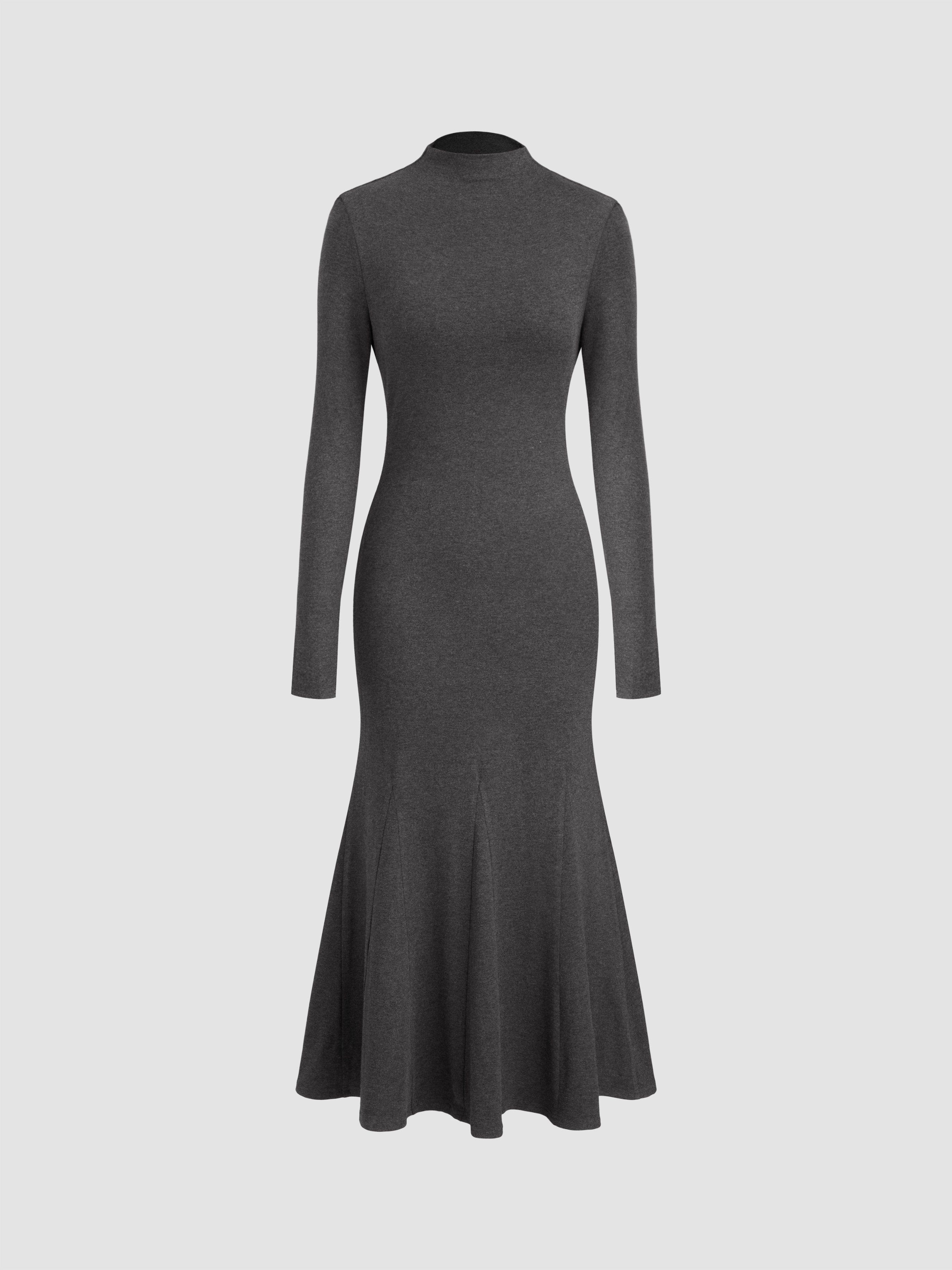 Knit Fabric High Neck Ruffle Hem Maxi Dress For Vacation | Cider